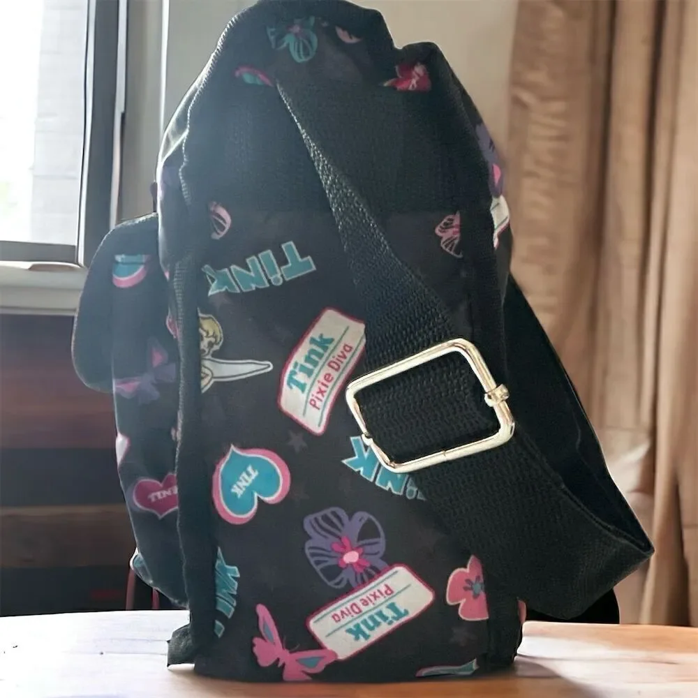 Disney Tinker Bell Pixie Diva Butterflies Print Nylon Adjustable Crossbody Bag